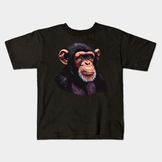 Pixel Chimpanzee Kids T-Shirt by Animal Sphere